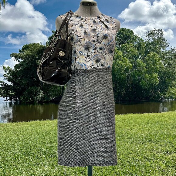 COACH East West Gallery Tote Patent Leather Brown Silver 10380 Clip Closure Tag - Picture 4 of 16